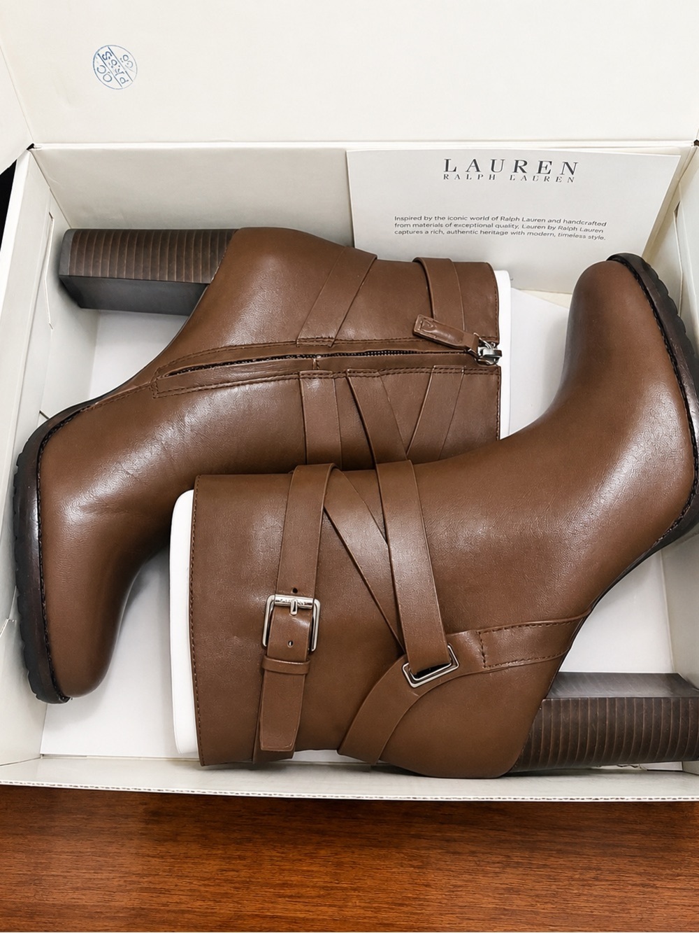 NIB Lauren Ralph Lauren Collins Leather Dress Booties Dark Hickory 7.5